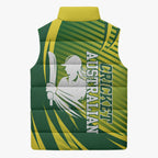 Australian Cricket Sleeveless Puffer Jacket Dynamic Stripe Graphic With Player Silhouette