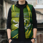 Australian Cricket Sleeveless Puffer Jacket Dynamic Stripe Graphic With Player Silhouette