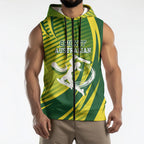 Australian Cricket Sleeveless Zip Hoodie Dynamic Stripe Graphic With Player Silhouette