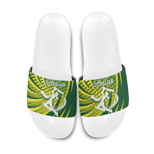 Australian Cricket Slide Sandals Dynamic Stripe Graphic With Player Silhouette
