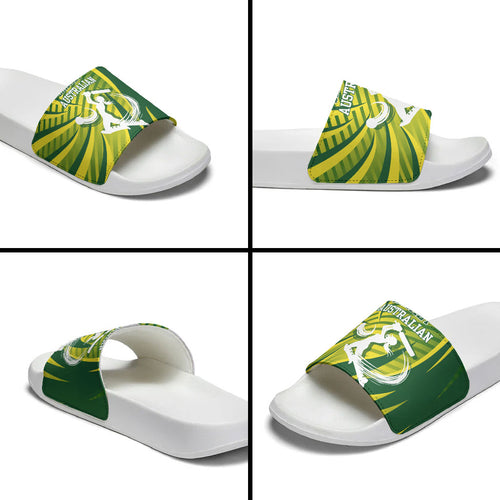Australian Cricket Slide Sandals Dynamic Stripe Graphic With Player Silhouette