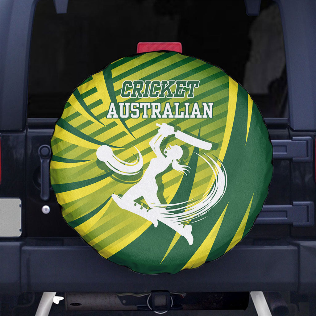 Australian Cricket Spare Tire Cover Dynamic Stripe Graphic With Player Silhouette