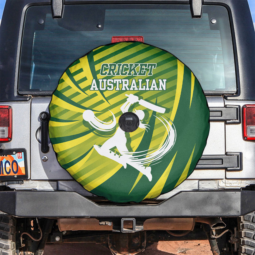 Australian Cricket Spare Tire Cover Dynamic Stripe Graphic With Player Silhouette