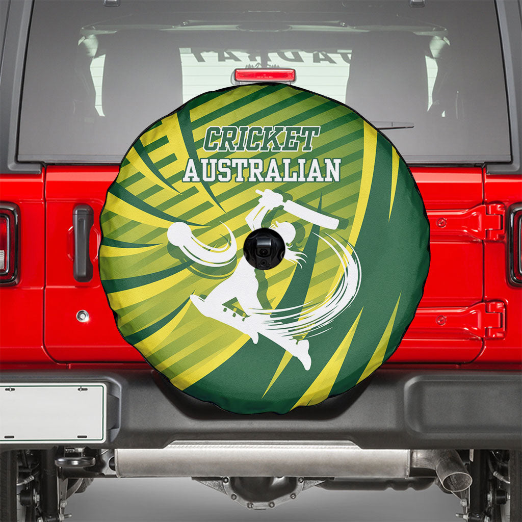 Australian Cricket Spare Tire Cover Dynamic Stripe Graphic With Player Silhouette