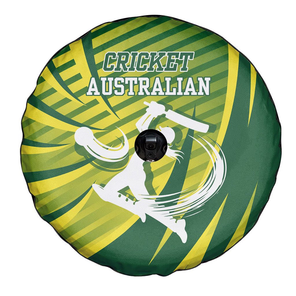 Australian Cricket Spare Tire Cover Dynamic Stripe Graphic With Player Silhouette