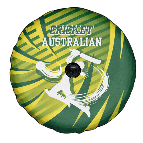 Australian Cricket Spare Tire Cover Dynamic Stripe Graphic With Player Silhouette