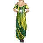 Australian Cricket Summer Maxi Dress Dynamic Stripe Graphic With Player Silhouette
