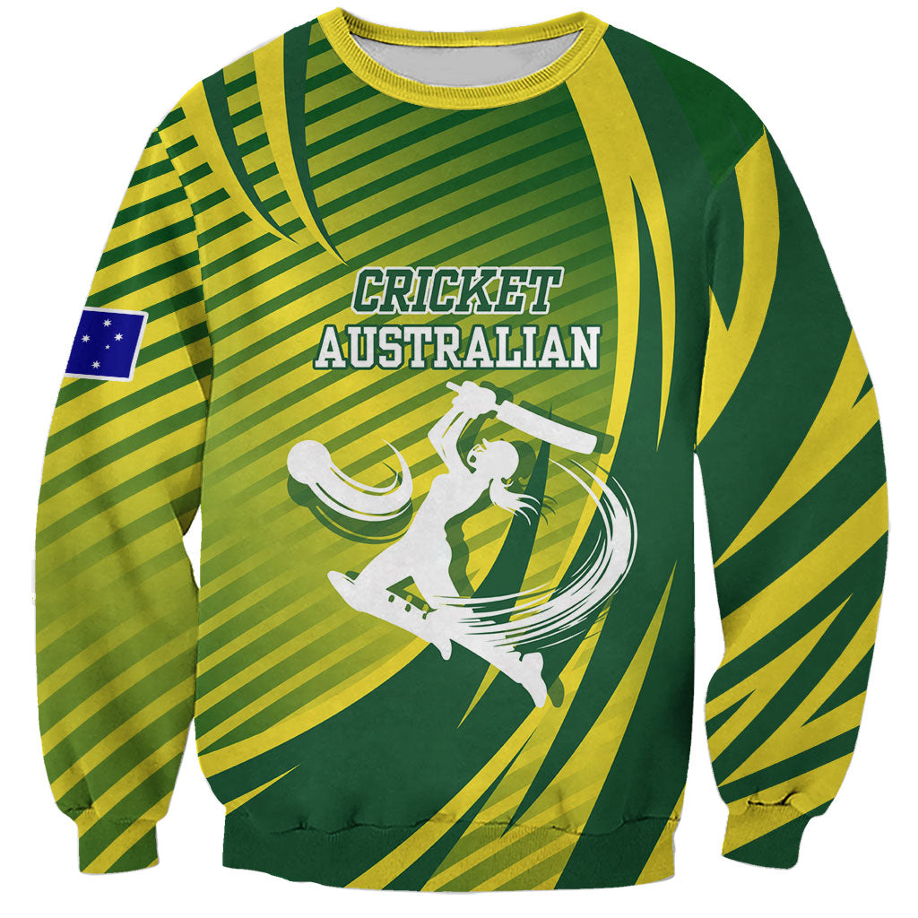 Australian Cricket Sweatshirt Dynamic Stripe Graphic With Player Silhouette