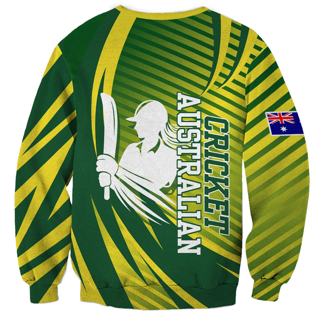 Australian Cricket Sweatshirt Dynamic Stripe Graphic With Player Silhouette