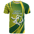Australian Cricket T Shirt Dynamic Stripe Graphic With Player Silhouette