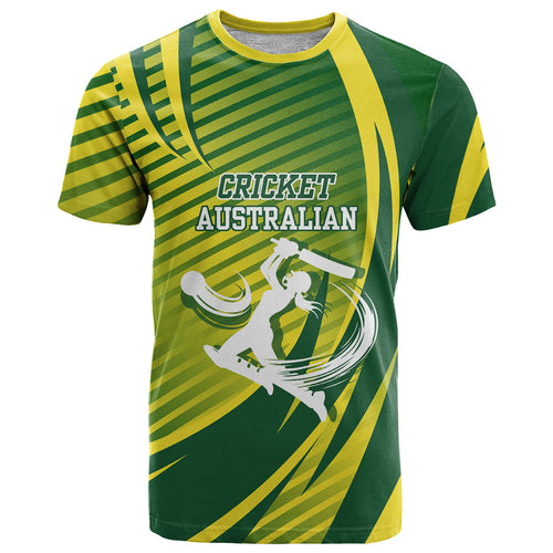 Australian Cricket T Shirt Dynamic Stripe Graphic With Player Silhouette