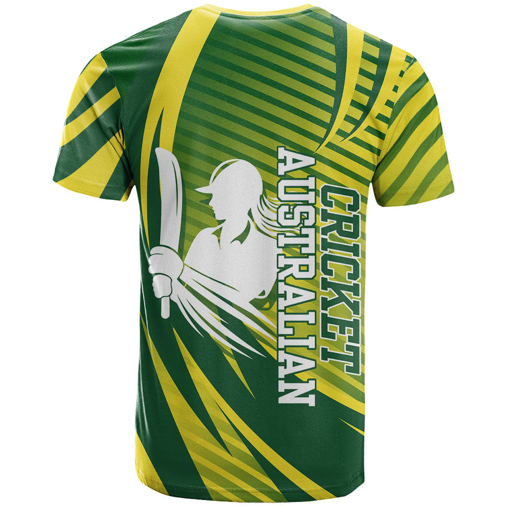 Australian Cricket T Shirt Dynamic Stripe Graphic With Player Silhouette