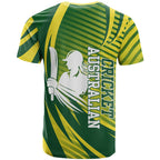 Australian Cricket T Shirt Dynamic Stripe Graphic With Player Silhouette