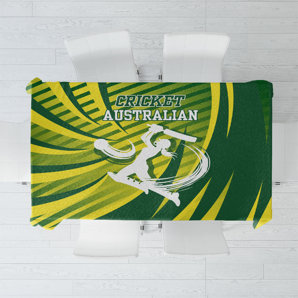 Australian Cricket Tablecloth Dynamic Stripe Graphic With Player Silhouette