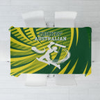 Australian Cricket Tablecloth Dynamic Stripe Graphic With Player Silhouette