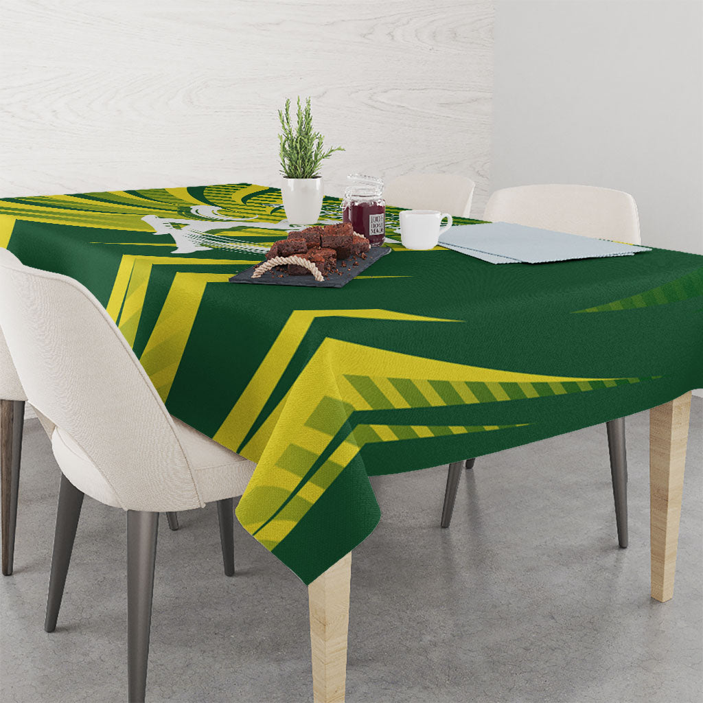 Australian Cricket Tablecloth Dynamic Stripe Graphic With Player Silhouette