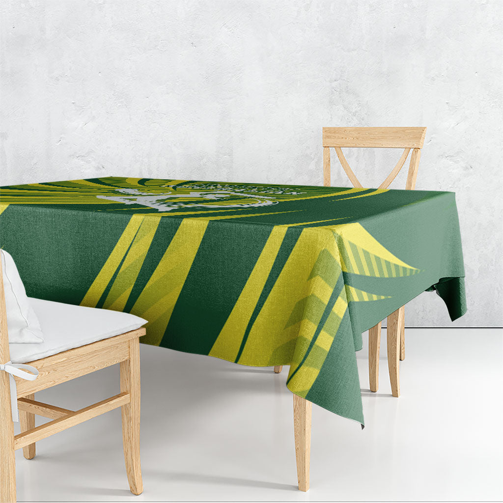 Australian Cricket Tablecloth Dynamic Stripe Graphic With Player Silhouette