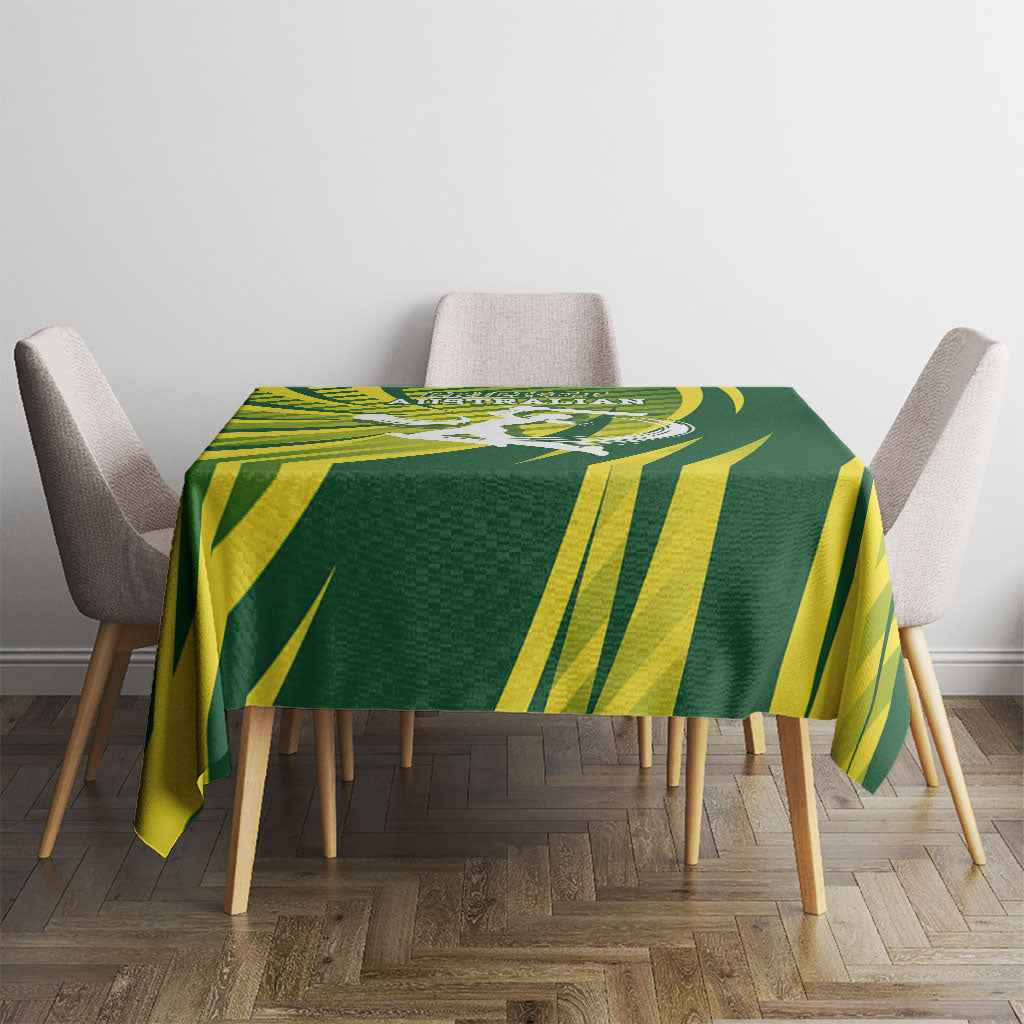 Australian Cricket Tablecloth Dynamic Stripe Graphic With Player Silhouette