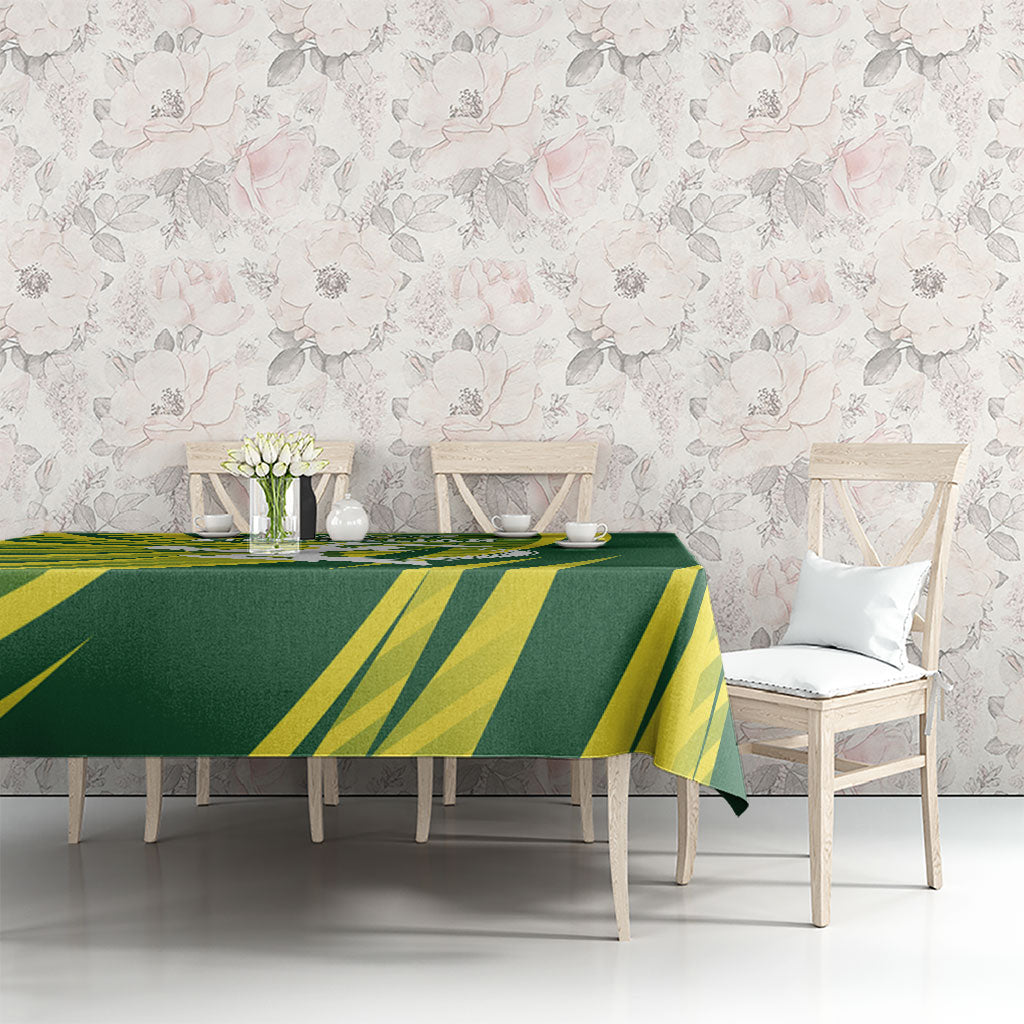 Australian Cricket Tablecloth Dynamic Stripe Graphic With Player Silhouette