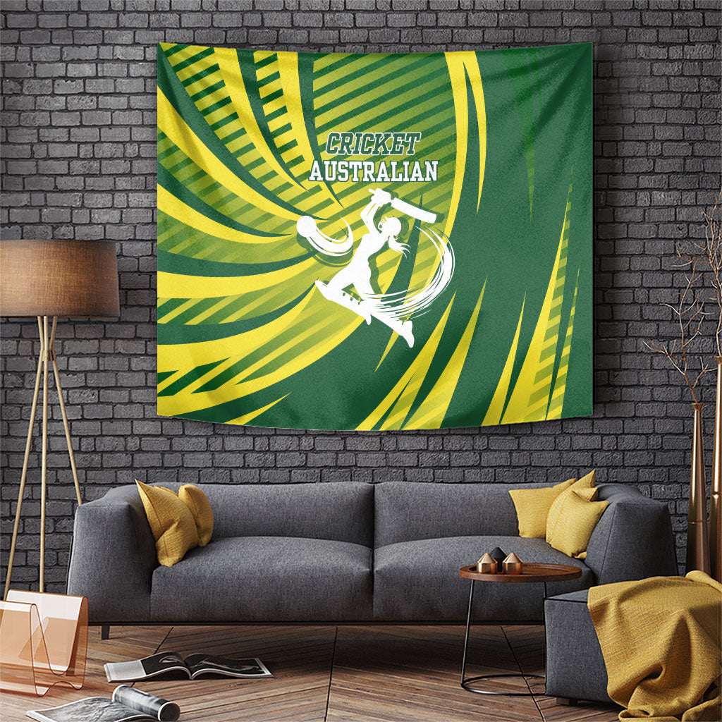Australian Cricket Tapestry Dynamic Stripe Graphic With Player Silhouette