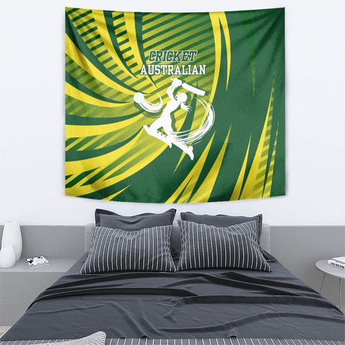 Australian Cricket Tapestry Dynamic Stripe Graphic With Player Silhouette