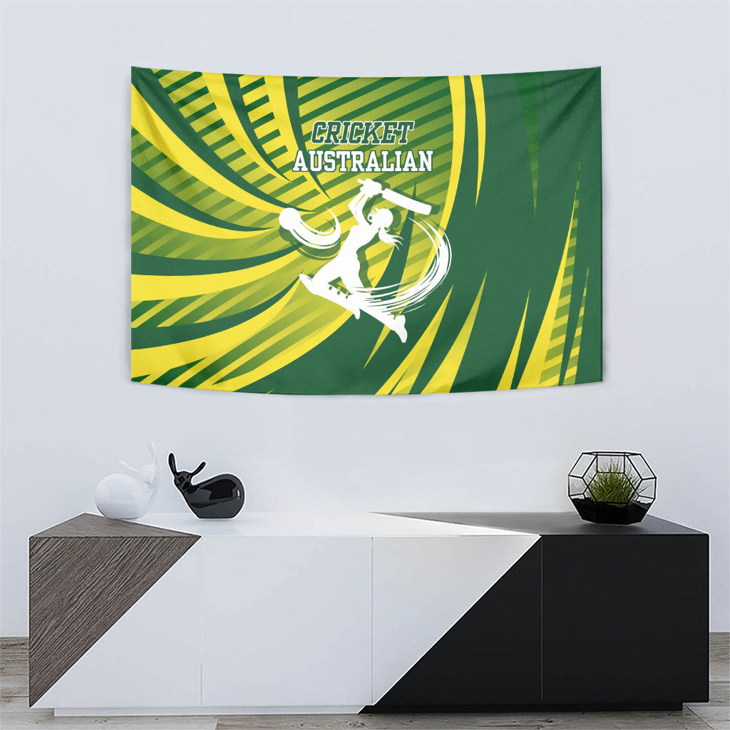 Australian Cricket Tapestry Dynamic Stripe Graphic With Player Silhouette