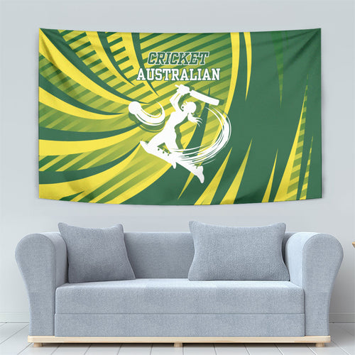 Australian Cricket Tapestry Dynamic Stripe Graphic With Player Silhouette