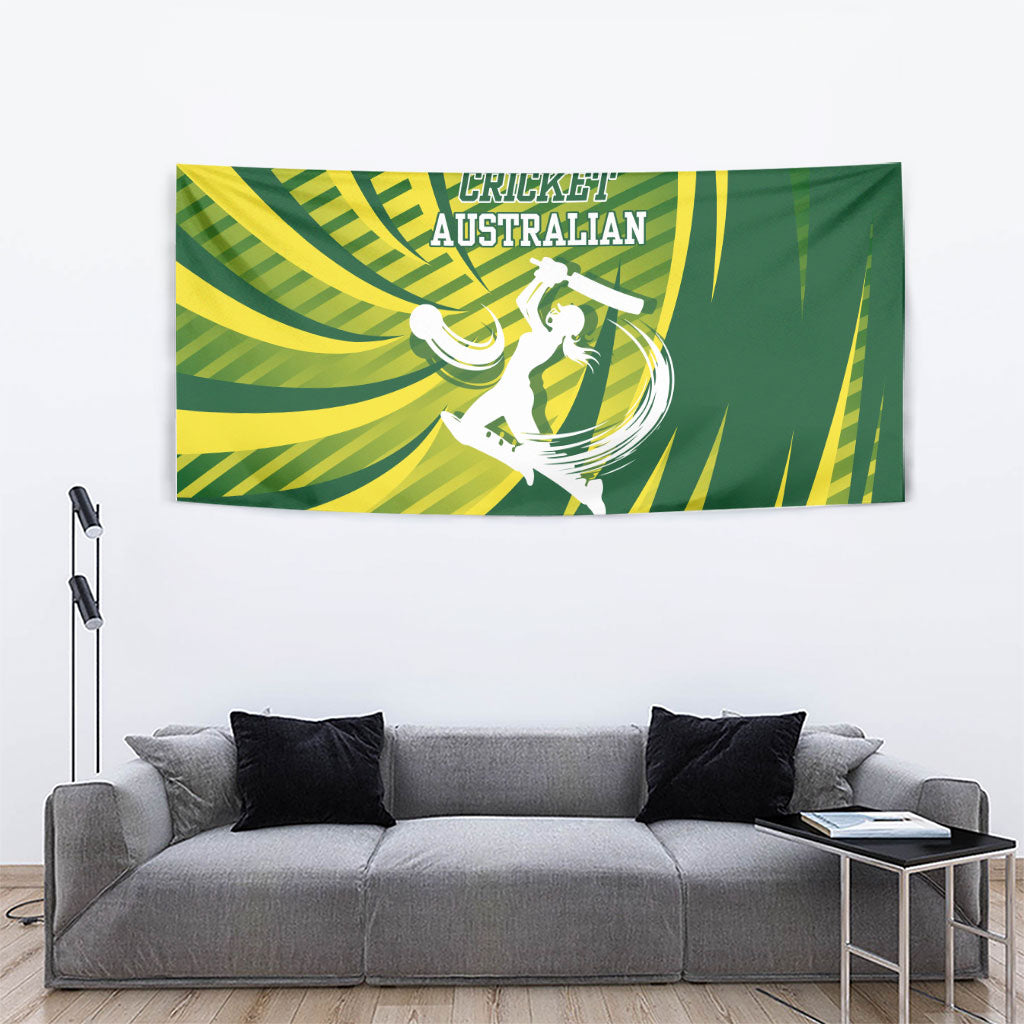 Australian Cricket Tapestry Dynamic Stripe Graphic With Player Silhouette