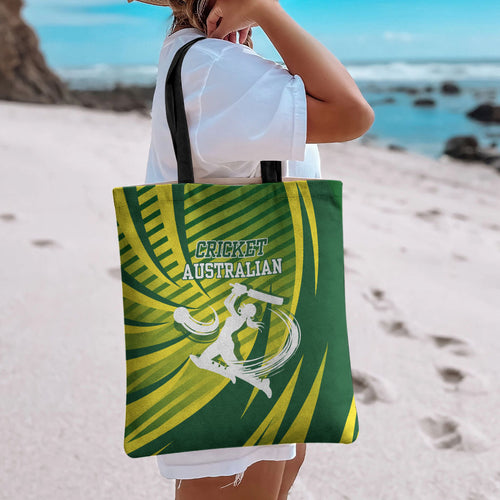 Australian Cricket Tote Bag Dynamic Stripe Graphic With Player Silhouette