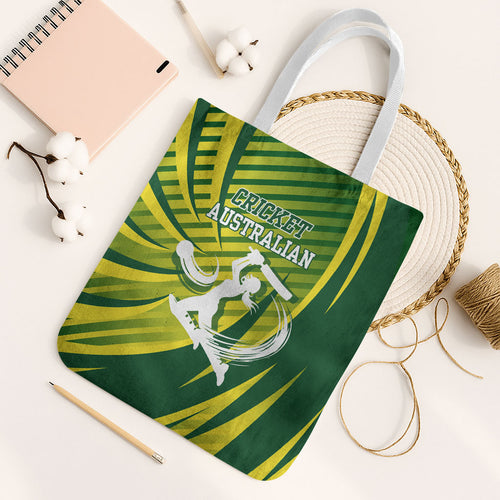 Australian Cricket Tote Bag Dynamic Stripe Graphic With Player Silhouette