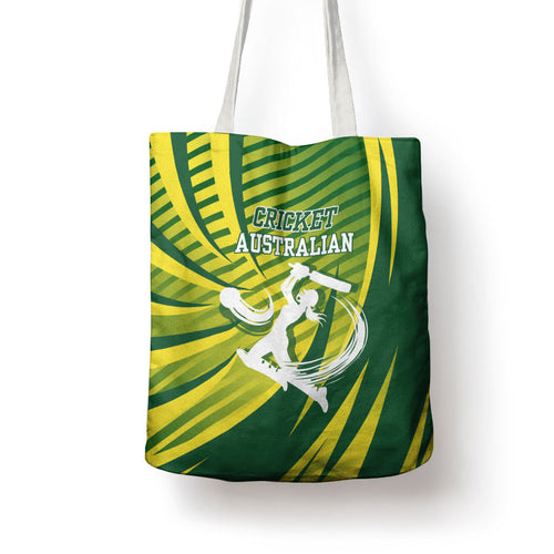 Australian Cricket Tote Bag Dynamic Stripe Graphic With Player Silhouette