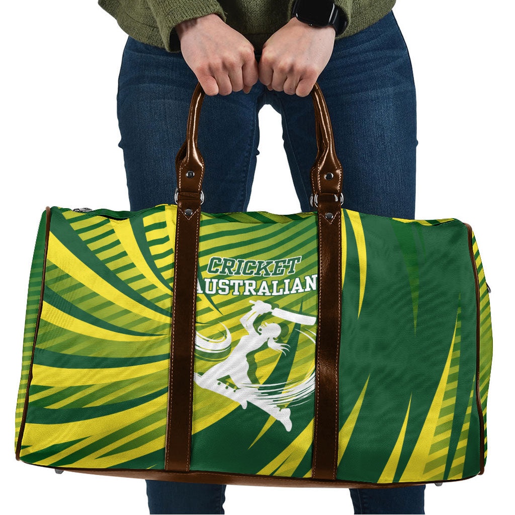 Australian Cricket Travel Bag Dynamic Stripe Graphic With Player Silhouette