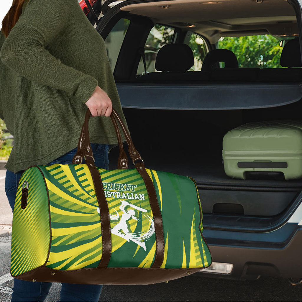 Australian Cricket Travel Bag Dynamic Stripe Graphic With Player Silhouette