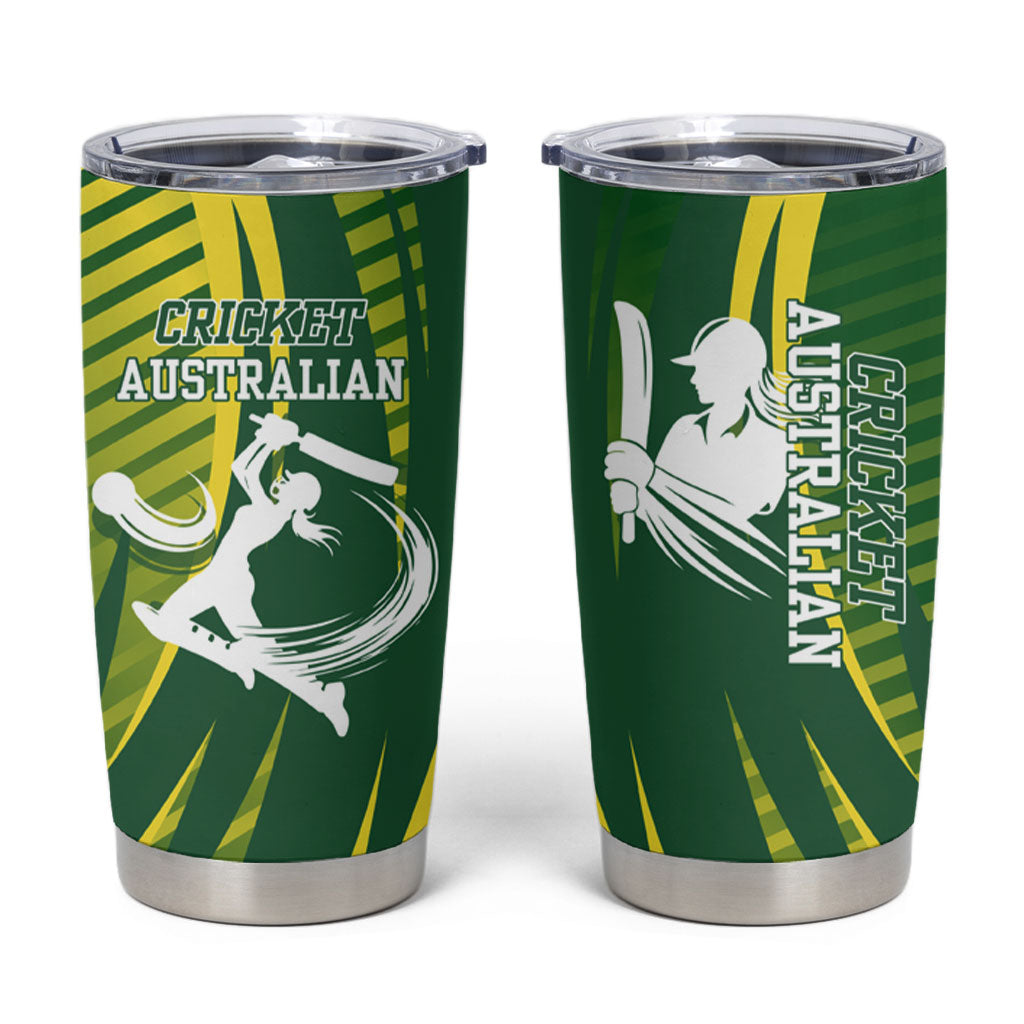 Australian Cricket Tumbler Cup Dynamic Stripe Graphic With Player Silhouette