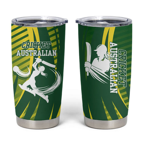 Australian Cricket Tumbler Cup Dynamic Stripe Graphic With Player Silhouette