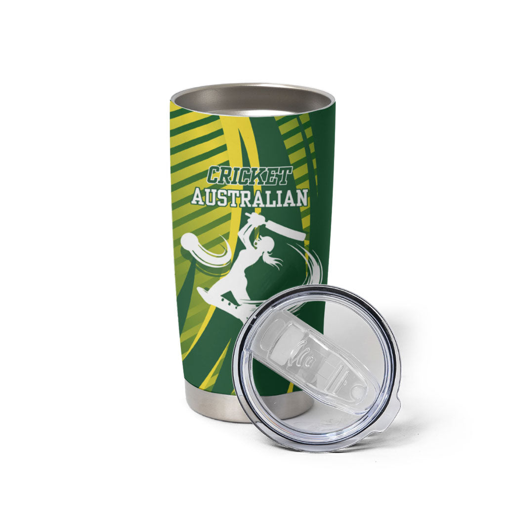 Australian Cricket Tumbler Cup Dynamic Stripe Graphic With Player Silhouette