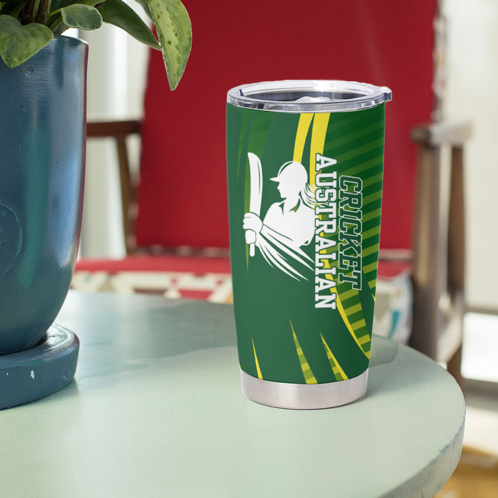 Australian Cricket Tumbler Cup Dynamic Stripe Graphic With Player Silhouette