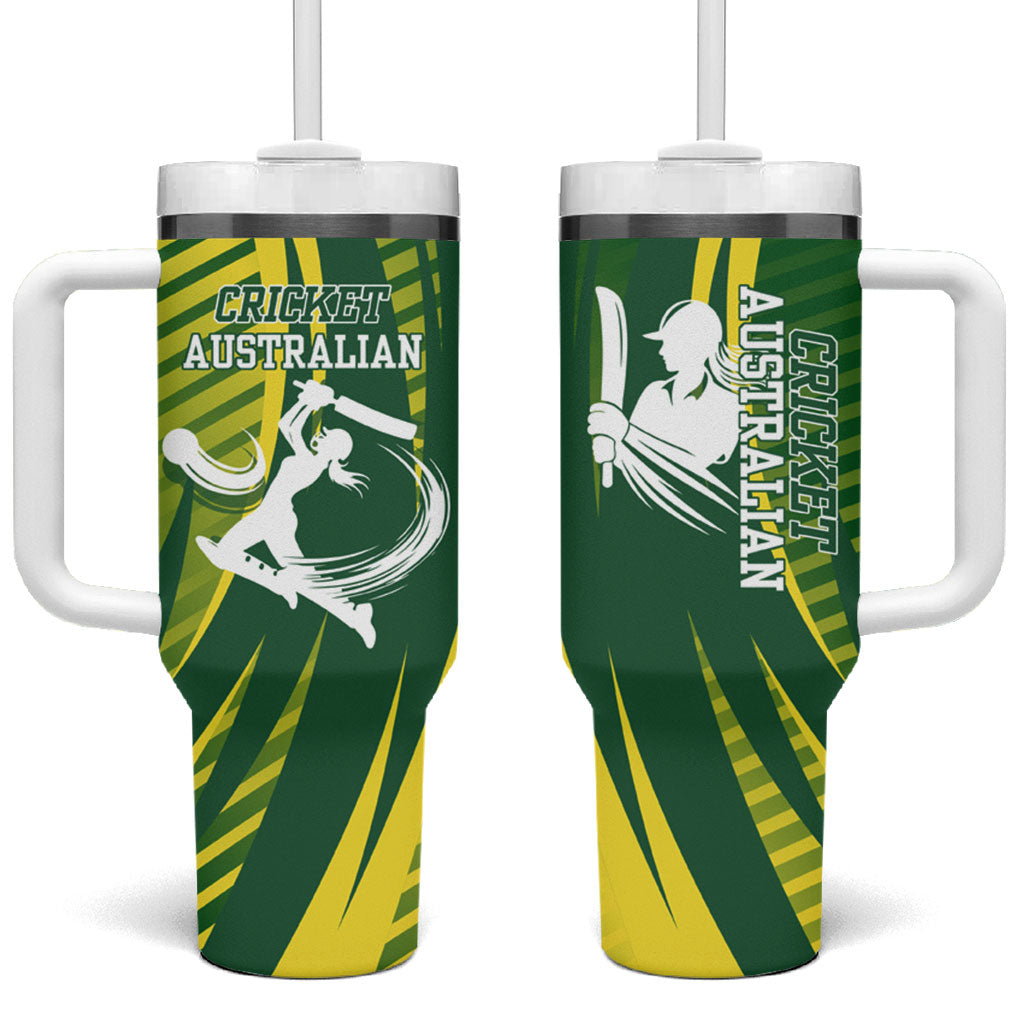 Australian Cricket Tumbler With Handle Dynamic Stripe Graphic With Player Silhouette