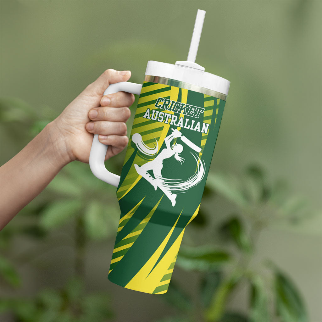 Australian Cricket Tumbler With Handle Dynamic Stripe Graphic With Player Silhouette