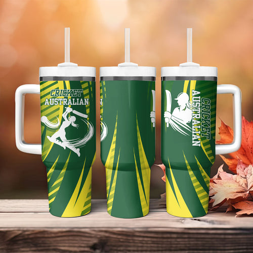 Australian Cricket Tumbler With Handle Dynamic Stripe Graphic With Player Silhouette
