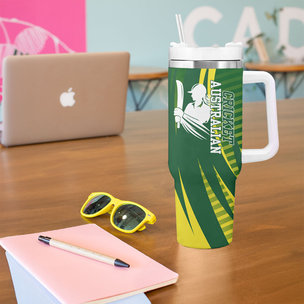 Australian Cricket Tumbler With Handle Dynamic Stripe Graphic With Player Silhouette