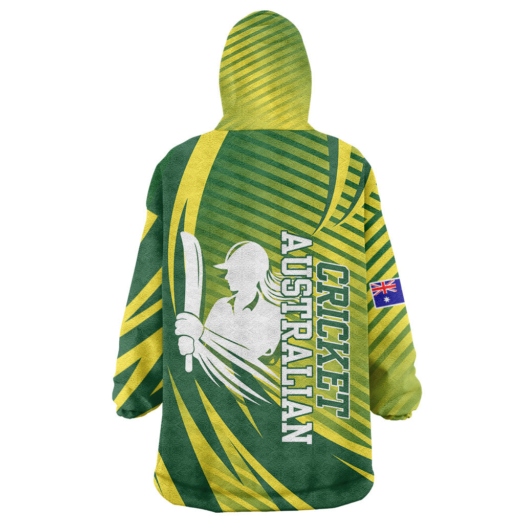 Australian Cricket Wearable Blanket Hoodie Dynamic Stripe Graphic With Player Silhouette