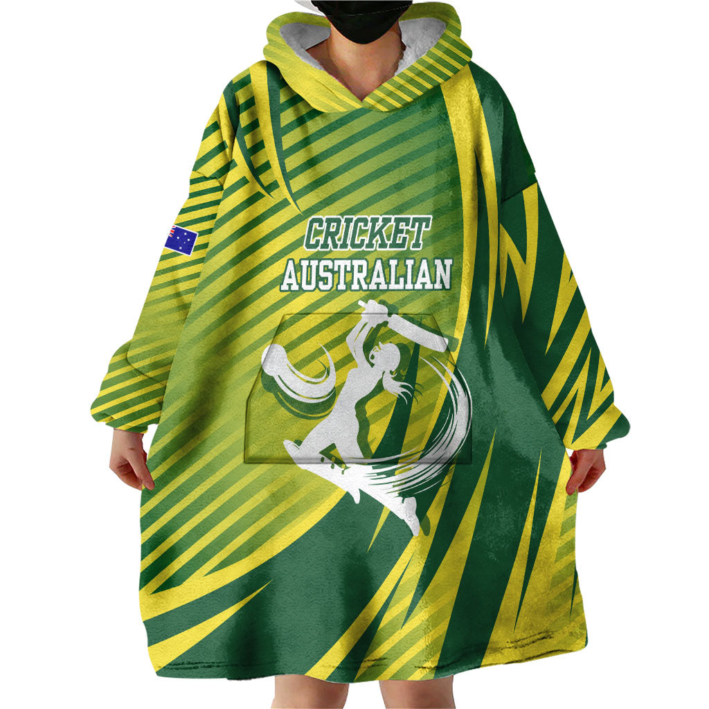 Australian Cricket Wearable Blanket Hoodie Dynamic Stripe Graphic With Player Silhouette