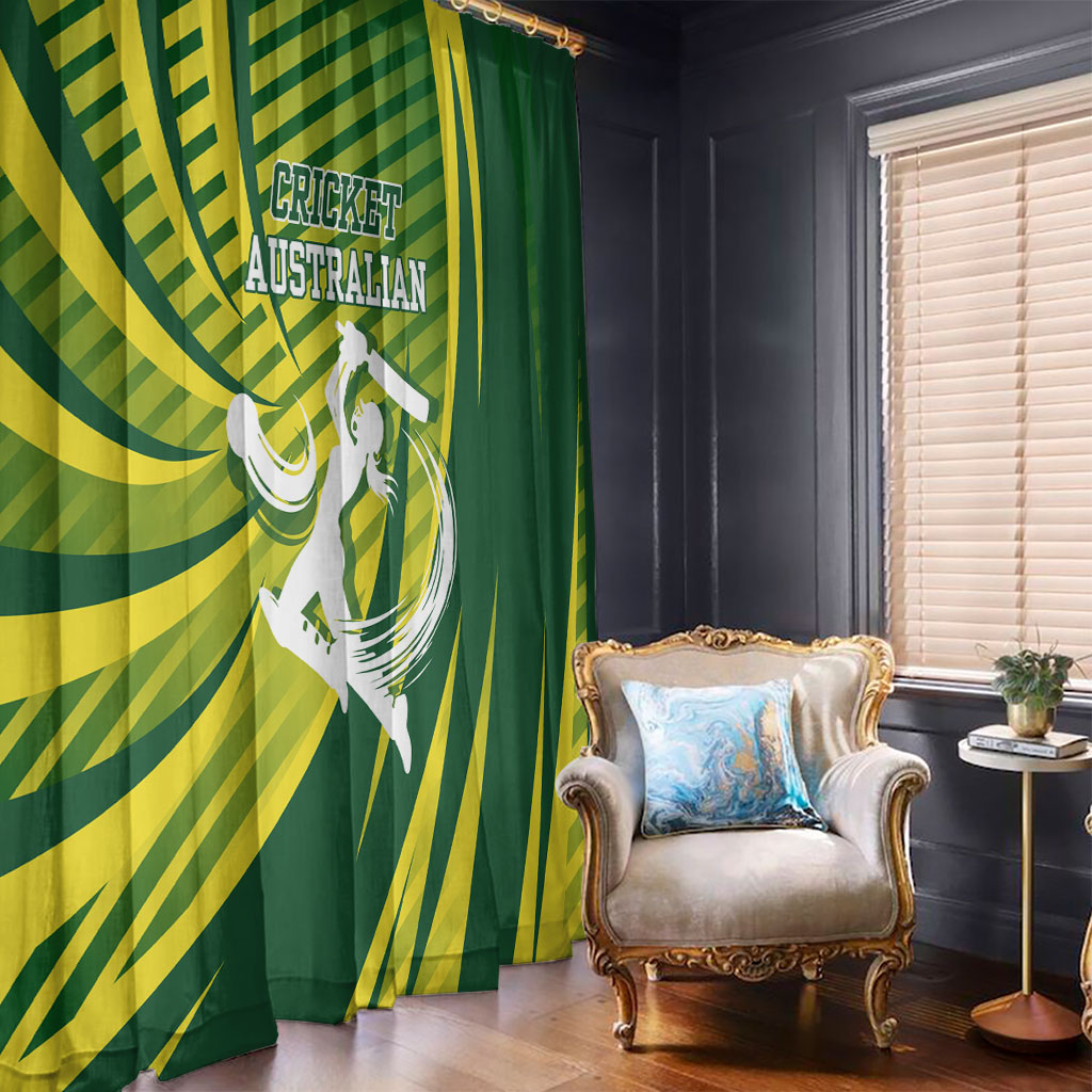Australian Cricket Window Curtain Dynamic Stripe Graphic With Player Silhouette