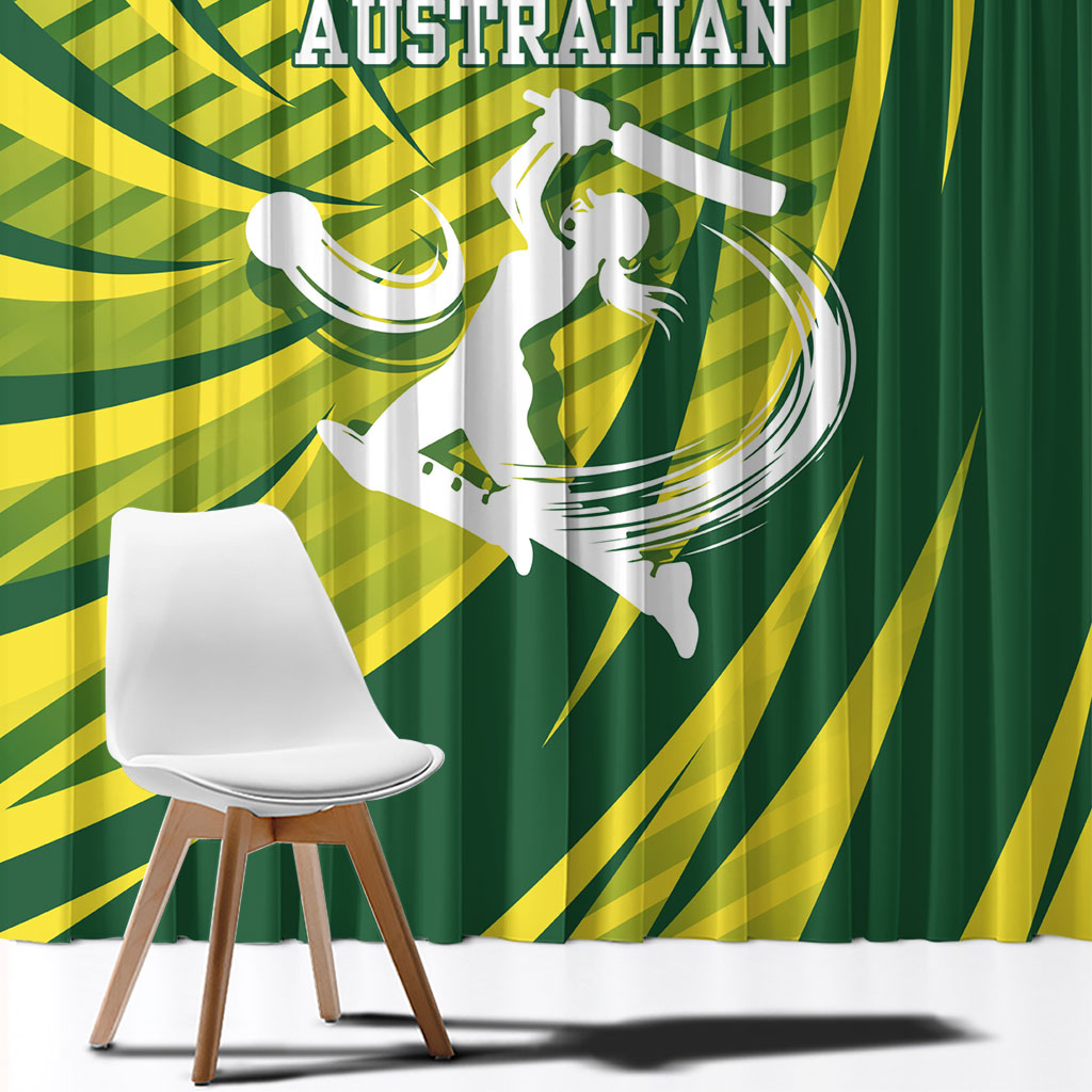 Australian Cricket Window Curtain Dynamic Stripe Graphic With Player Silhouette