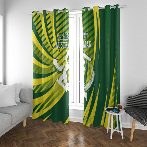 Australian Cricket Window Curtain Dynamic Stripe Graphic With Player Silhouette