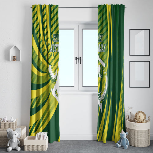 Australian Cricket Window Curtain Dynamic Stripe Graphic With Player Silhouette