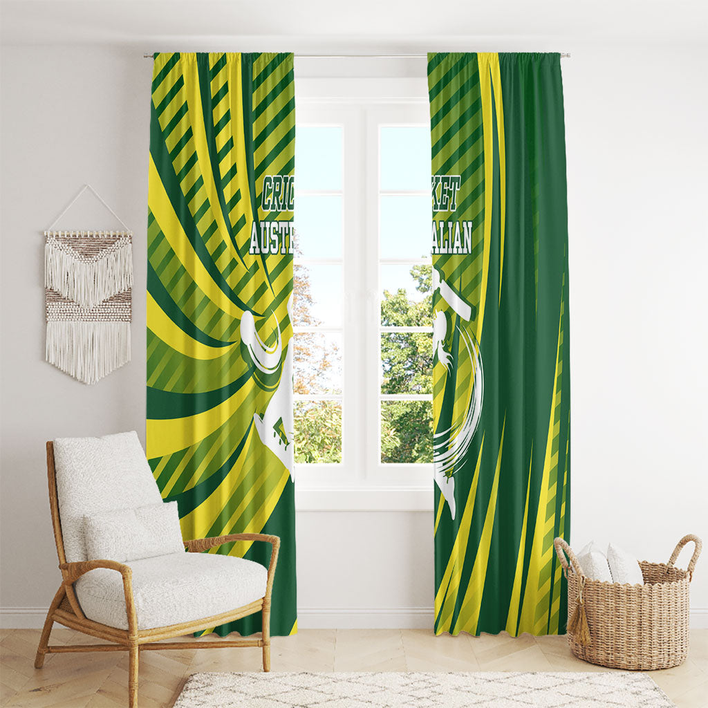 Australian Cricket Window Curtain Dynamic Stripe Graphic With Player Silhouette