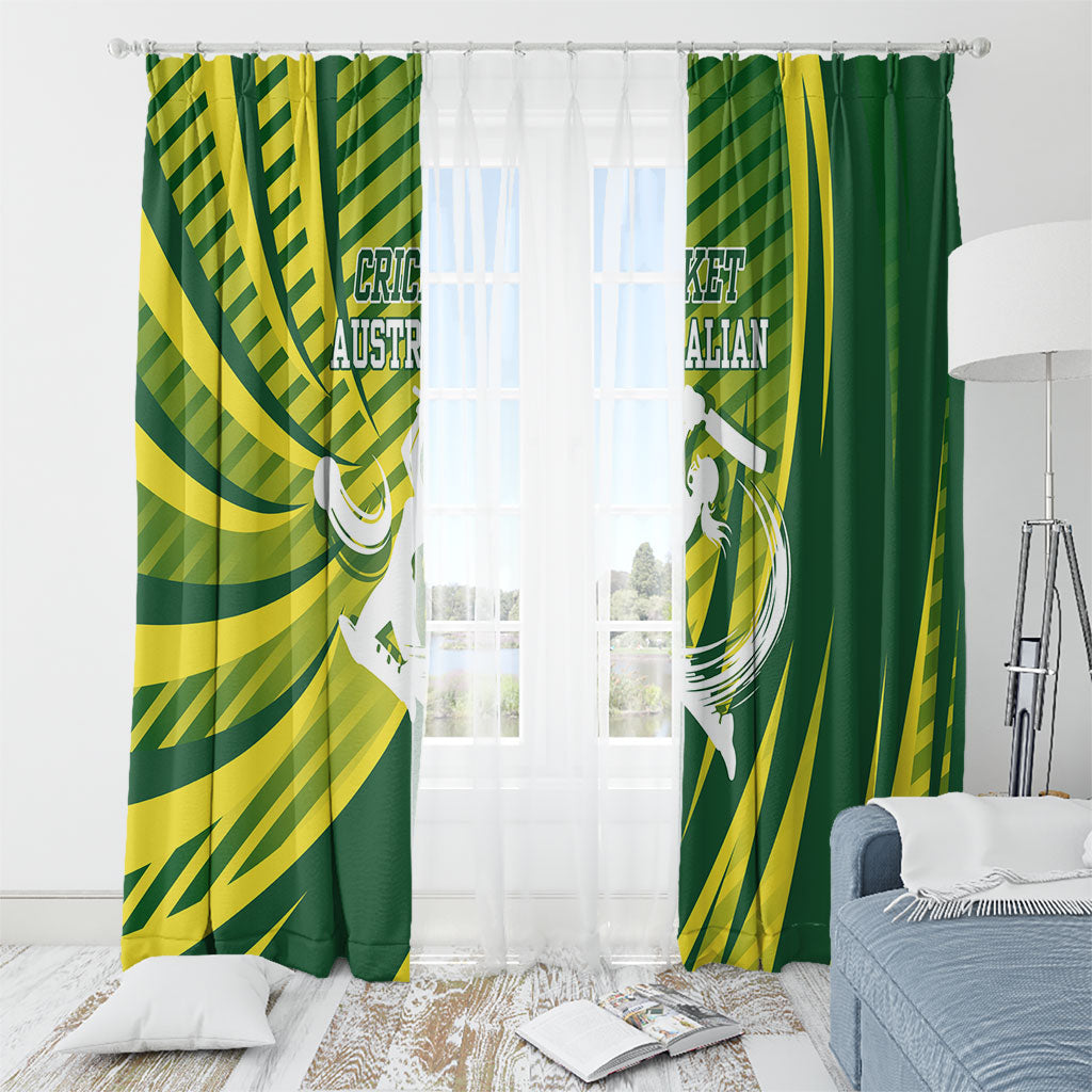 Australian Cricket Window Curtain Dynamic Stripe Graphic With Player Silhouette