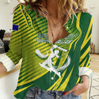 Australian Cricket Women Casual Shirt Dynamic Stripe Graphic With Player Silhouette
